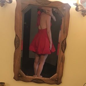 Backless red bow halter dress